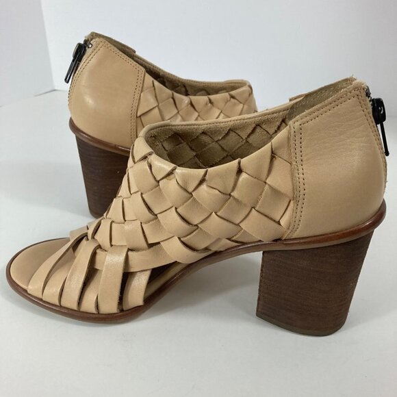Womens Corso Como Salem Beige Leather Peep Toe Woven Heeled Bootie Shoe 8 - Picture 2 of 10